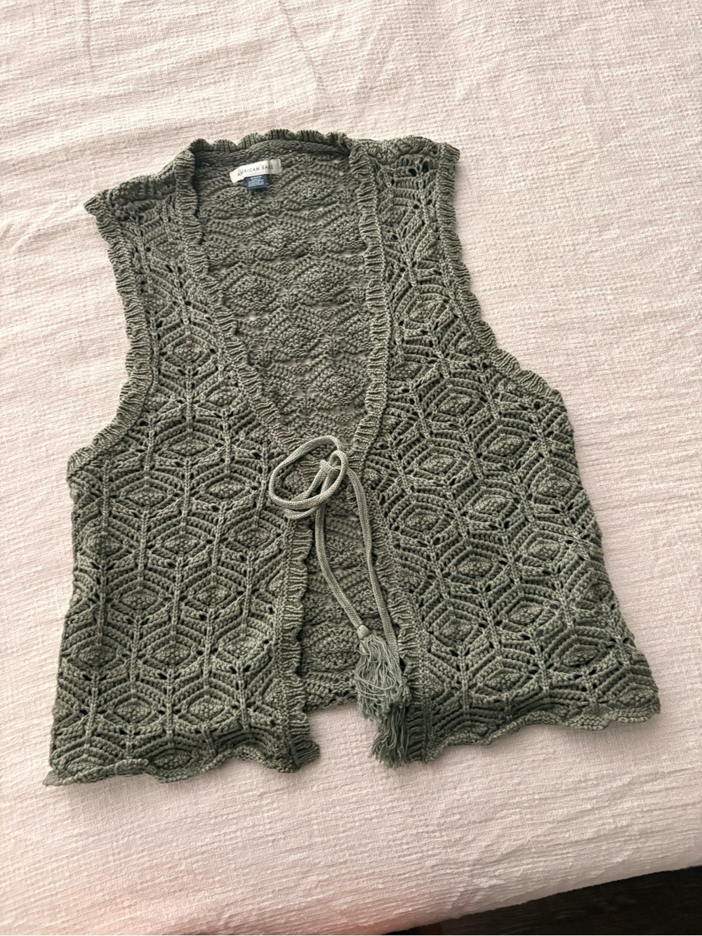 American Eagle Outfitters Crochet Tie-Front Sleeveless Vest - Olive